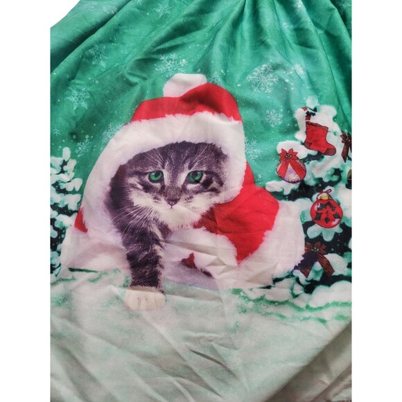 Christmas Holiday Santa Cat Dress Medium Black Halter Silky Fit & Flair C24 - Picture 9 of 11